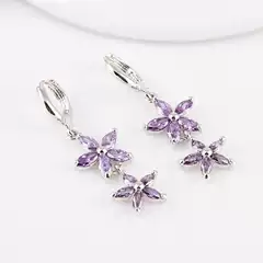 Qingxing Ethnic Style Like Summer Flower Long Earrings Copper Inlaid Aaa Crystal Zircon White Golden Plated Classic Zircon Earrings