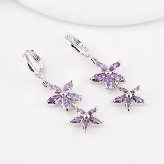 Qingxing Ethnic Style Like Summer Flower Long Earrings Copper Inlaid Aaa Crystal Zircon White Golden Plated Classic Zircon Earrings