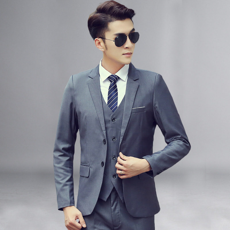 男装春秋季男式西服套装男韩版修身男西装套装三件套婚庆礼服伴郎