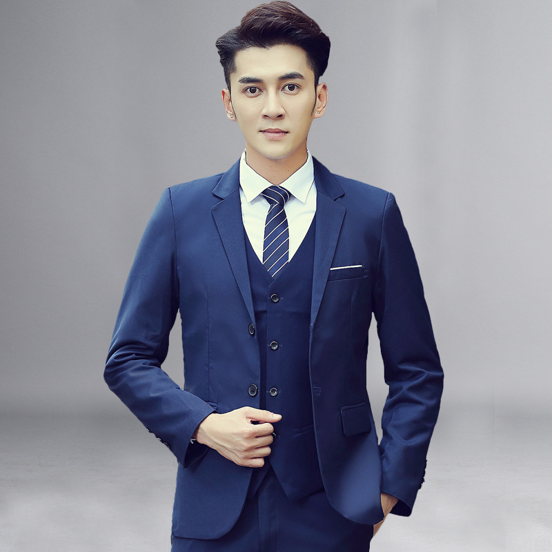 男装春秋季男式西服套装男韩版修身男西装套装三件套婚庆礼服伴郎
