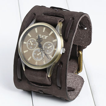 Manufacturer Wholesale Foreign Trade Popular Quartz Watch Retro Wideband Genuine Leather Watch Student Punk Cowhide Dial Men