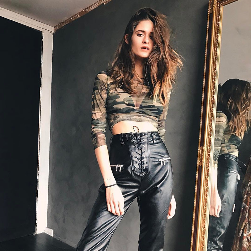 欧美热销网纱上衣女2025夏季女装新款亚马逊迷彩长袖t恤厂家批发