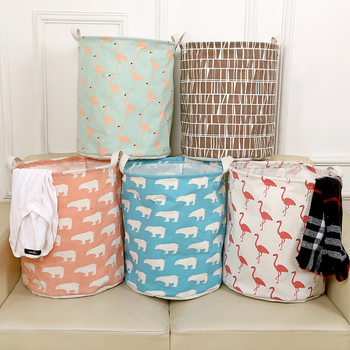 Home Fabric Waterproof Cotton and Linen Dirty Clothes Basket Foldable Clothes Sundries Storage Bucket Home Dirty Clothes Basket Large Round Bucket