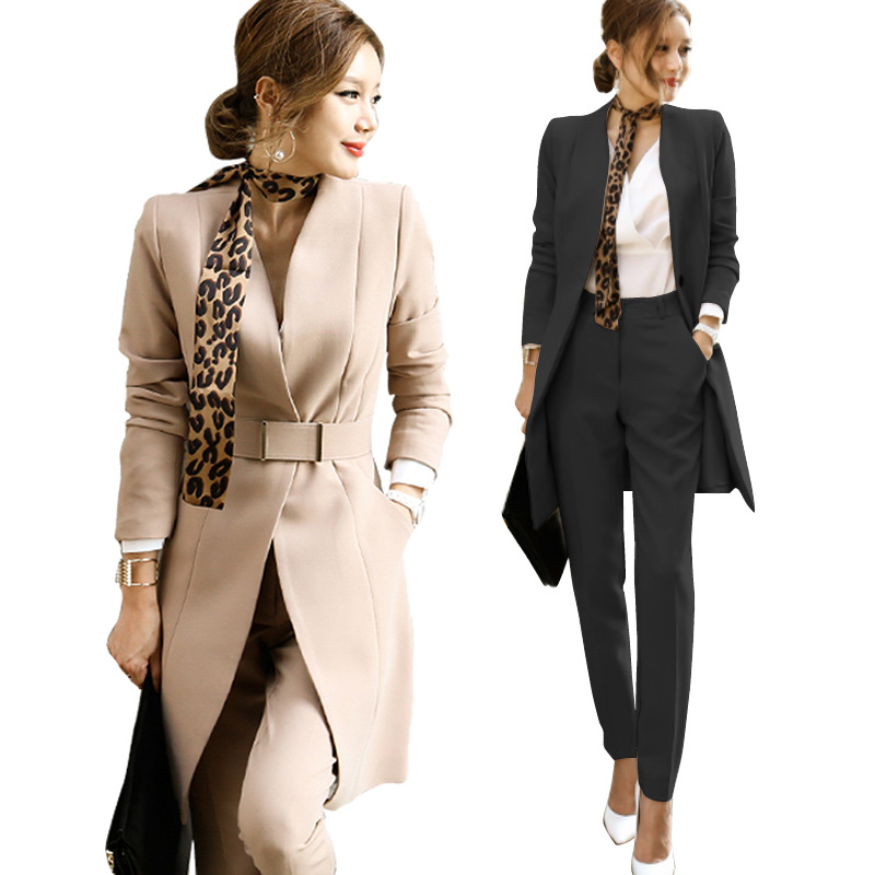 Suit Set 2025 Autumn New Arrivals Korean Style Slimming and Elegant Jacket + Slim-Fit Fashionable Trousers Two-Piece Set with Scarf for Women