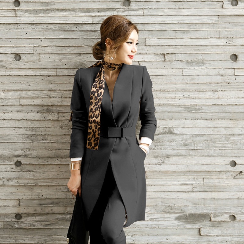 Suit Set 2025 Autumn New Arrivals Korean Style Slimming and Elegant Jacket + Slim-Fit Fashionable Trousers Two-Piece Set with Scarf for Women