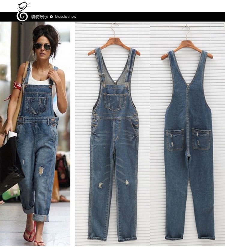 Womens Distressed Denim Overalls Casual Style Adjustable Straps Comfortable Fit Perfect for Summer Outings