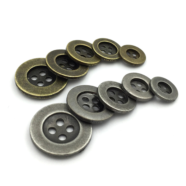 Factory supply metal buttons concave flower copper wide edge four-eye clothing buttons 13mm -20mm large spot