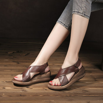 First-Layer Cowhide Wedge Sandals for Women 2026 Spring and Summer Popular Thick-Soled Platform Genuine Leather Sandals Lightweight Height-Increasing Shoes