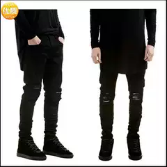 Cross-border Foreign Trade Denim European and American High Street Trendy Brand Pure Black Slim-fit Small Foot Elastic Jeans Men's Slim-fit
