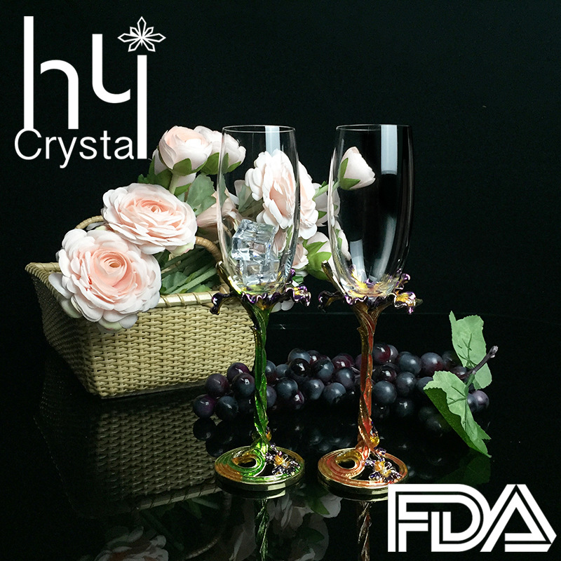 Hua Zheng Yan Iris Carved Champagne Cup Enamel Color Crystal Crafts Creative Business Gift Home Gift Set