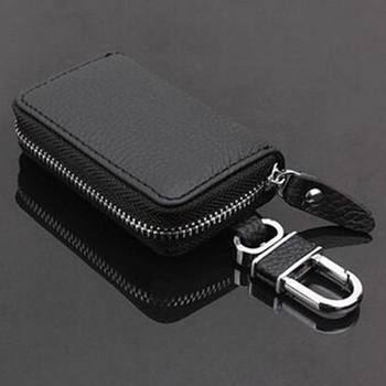 Car Key Cover Layer Cowhide Fashion Men's and Women's Litchi Pattern Key Bag Car Zipper Key Bag