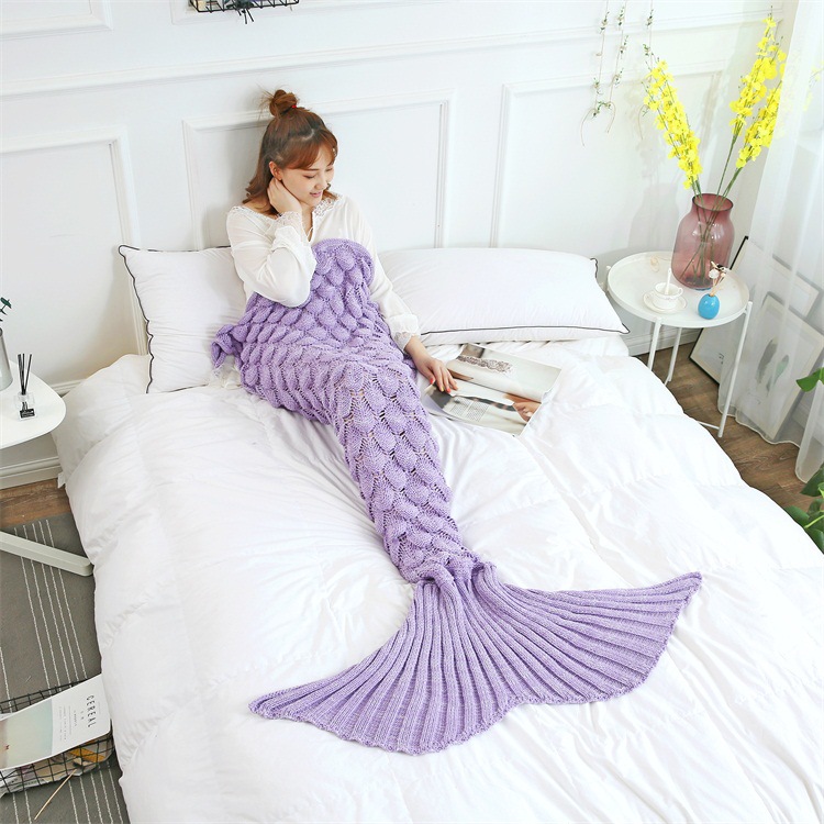 Summer Home Breathable New Hand-Knitted Nap Blanket Soft and Comfortable Mermaid Throw Blanket Sofa Blanket