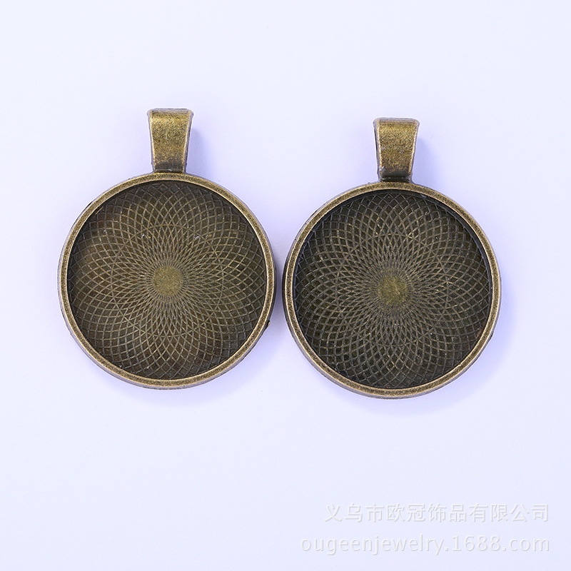 跨境专供25mm圆形项链吊坠底托合金时光宝石底托 合金饰品配件diy