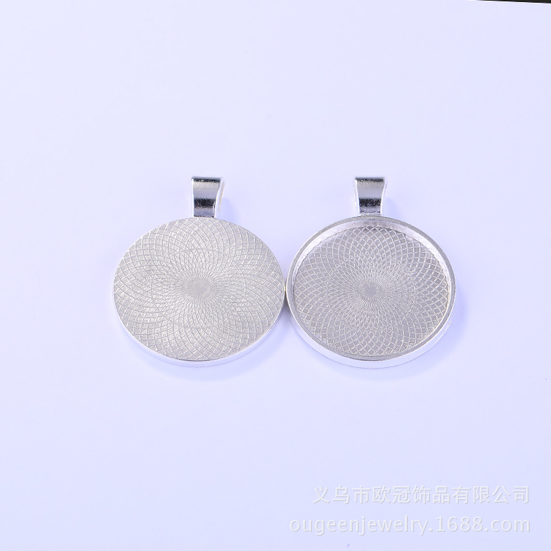 跨境专供25mm圆形项链吊坠底托合金时光宝石底托 合金饰品配件diy