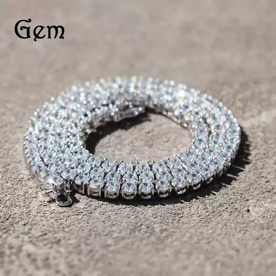 European and American Style Distinctive Zircon Tennis Chain Necklace Men's Hip-Hop All-Match High-Level Jewelry Necklace TennisChain