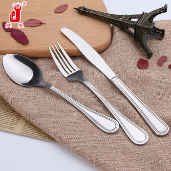 Double Line Windsor Stainless Steel Tableware Steak Knife, Fork and Spoon Set Household Hotel Western Restaurant Stainless Steel Knife, Fork and Spoon