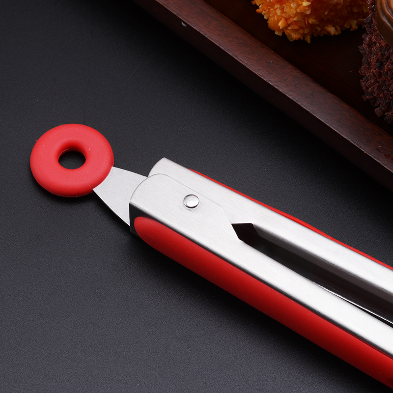 Stainless steel food clip lengthened silicone non-slip barbecue food clip bread cake steak clip baking tool