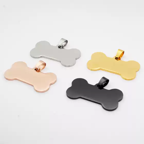 Stainless Steel Dog Tag Necklace, Custom Laser Engraved Bone Shape Pet ID Tag, Titanium Steel Military Tag