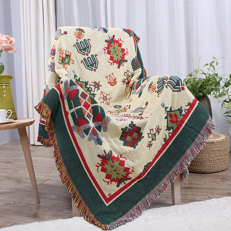 Dulcis Sofa Blanket Cover Blanket Xizang Style Ins Thickeneded Double-Sided Three-Layer Cotton Blanket Sofa Towel Cover Blanket Manufacturer Wholesale