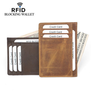 Cross-Border Manufacturer Men's First-Layer Crazy Horse Cowhide Rfid Card Holder European and American Retro Genuine Leather Credit Card Holder Card Holder