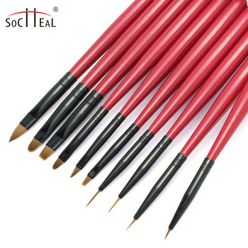 Nail art pen suit red taper handle 10 PCs color painting pen carving pen phototherapy pen row pen suit