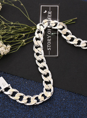 High-end Women's Mens Fine Sterling Silver男双色侧身方扣手链