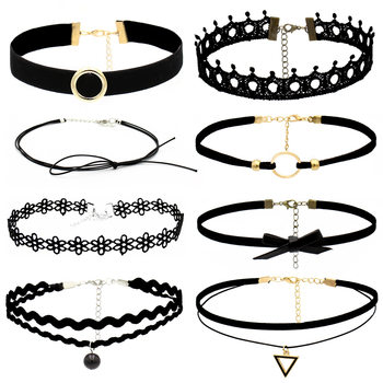 Cross-Border New Product Accessories European and American Retro Choker Collar Gothic Choker Combination Lace Clavicle Necklace Set