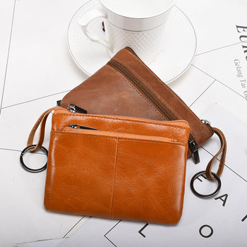 2025 New First-Layer Cowhide Retro Coin Purse Unisex Short Zipper Key Ring Card Holder Cross-Border Wholesale