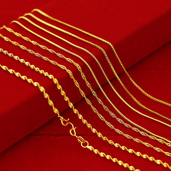 Brass gold plated ladies necklace water wave chain snake bone chain gold gold plated brass thin box chain wholesale