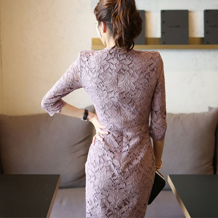 Váy Đầm Ren Nữ Ôm Body Cổ chữ V Tay Lỡ Màu Tím