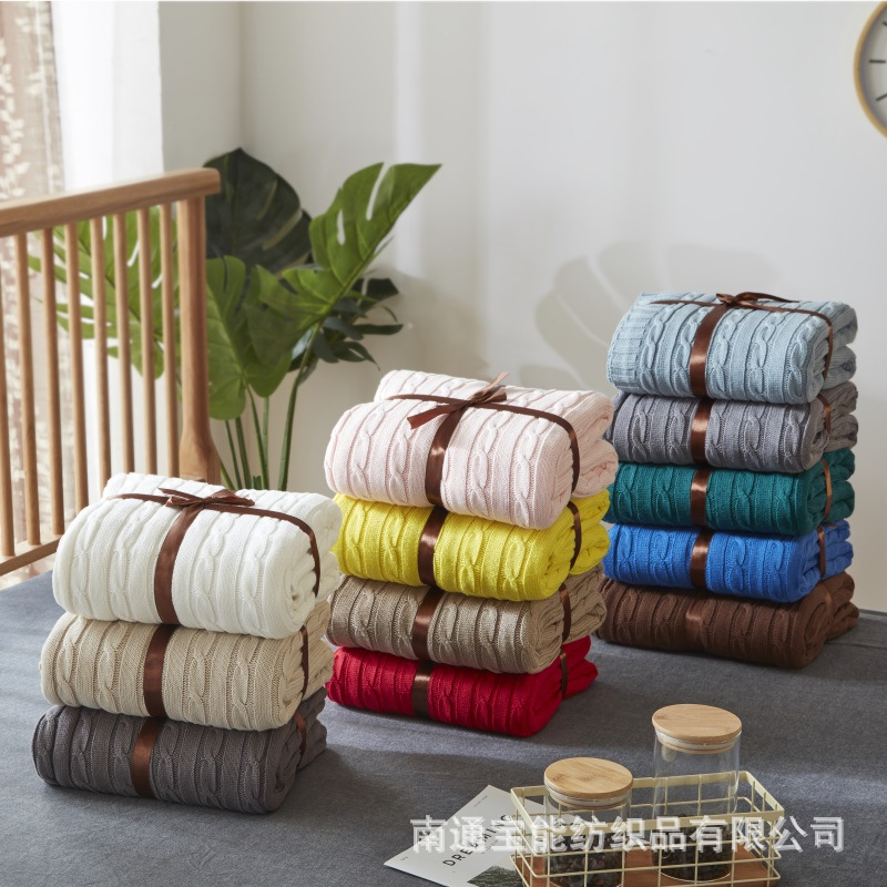 Nordic Knitted Blanket Twist Cotton Wool Blanket Sofa Blanket Office Afternoon Leisure Blanket Bed End Blanket