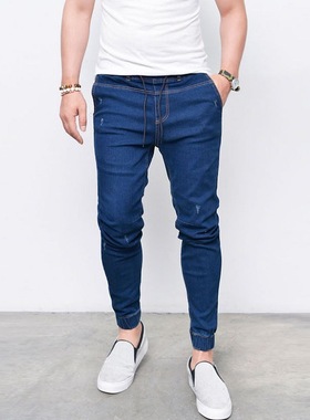 men's slim fit jeans trousers skinny blue male pants蓝色男裤