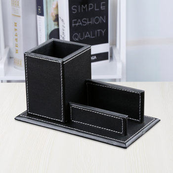 Pen Holder Office Multifunctional Creative Solid Color Office Leather Pen Holder Business Card Holder Stationery Set Desktop Storage Box