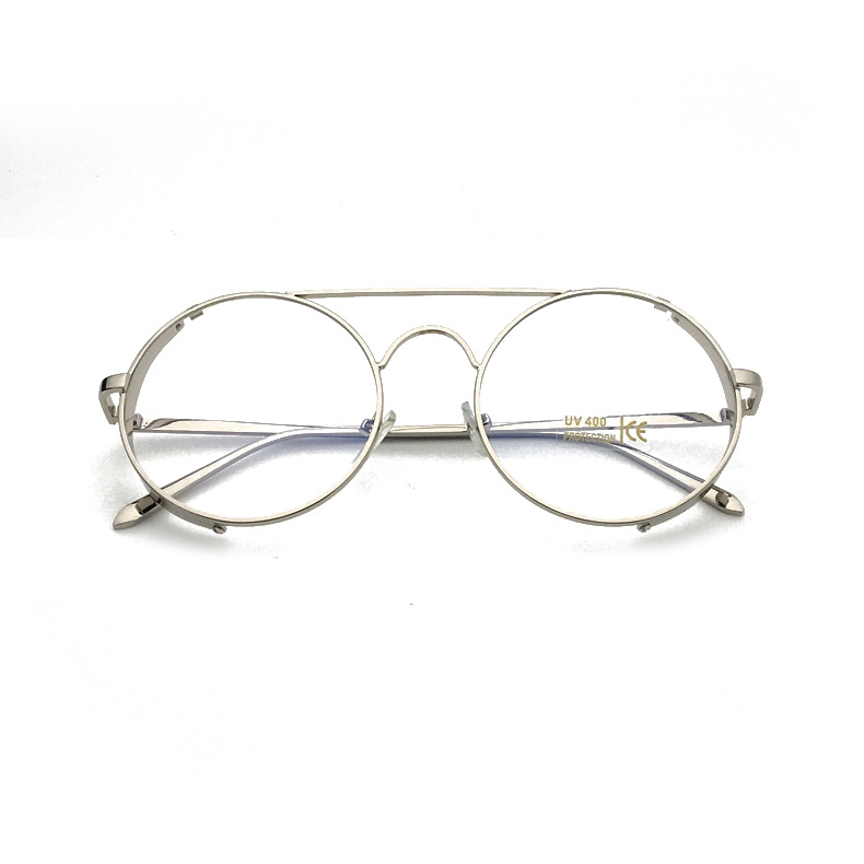 Internet Celebrity Same Style Retro Art Glasses Women's Large Round Frame Metal Thick Edge Distinctive Face-Covering Glasses Frame Flat Glasses for Men