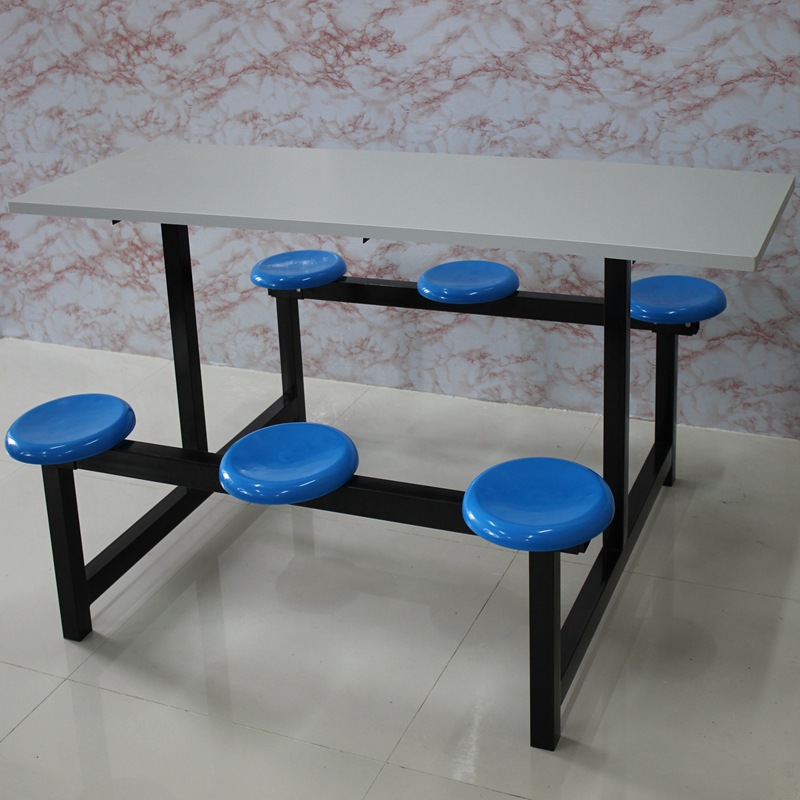 学生校员工公司食堂餐厅8人餐桌椅 厂家不锈钢连体条形八人餐桌椅