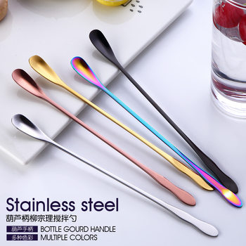 Japanese Liu Zongli same style stainless steel long handle ice spoon mixing spoon gourd handle tableware creative coffee spoon titanium plated