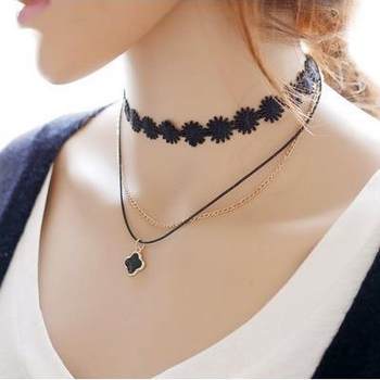 European and American fashion velvet lace neck strap collar women's short clavicle chain necklace Punk Lolita necklace wool C112