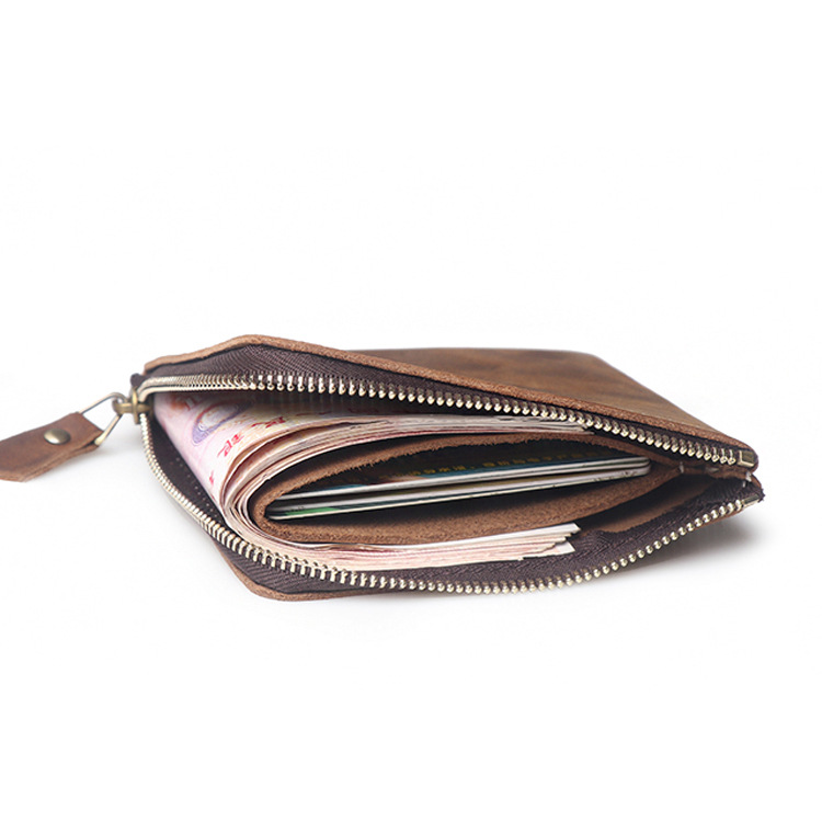 Luojia Factory New Top Layer Cowhide Men's Zipper Coin Purse Women's Short Wallet Genuine Leather Large Capacity Card Bag