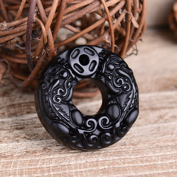 Natural Crystal obsidian pendant obsidian double brave peace buckle pendant obsidian factory direct wholesale