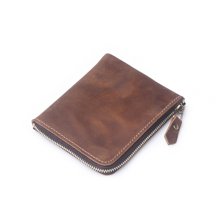 Luojia Factory New Top Layer Cowhide Men's Zipper Coin Purse Women's Short Wallet Genuine Leather Large Capacity Card Bag