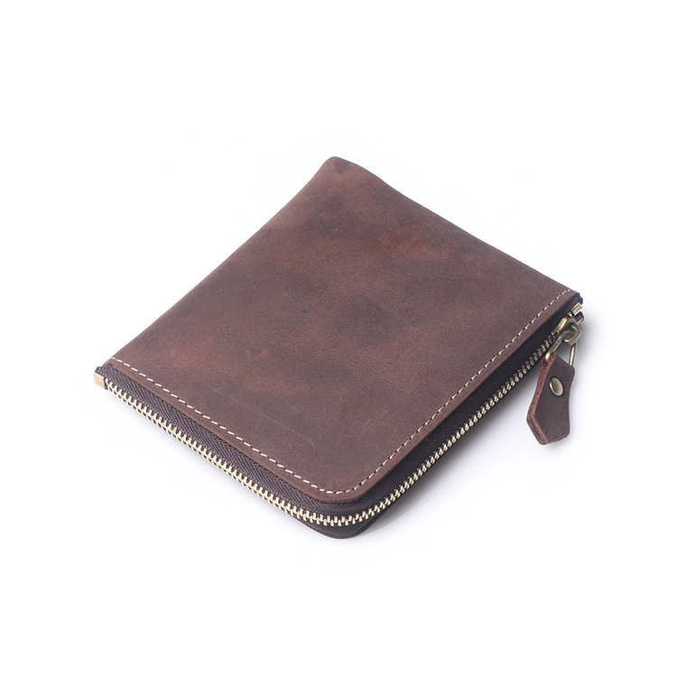 Luojia Factory New Top Layer Cowhide Men's Zipper Coin Purse Women's Short Wallet Genuine Leather Large Capacity Card Bag