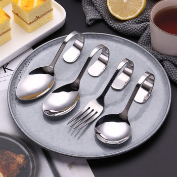 Stainless Steel Buffet Spoon with Curved Handle Fork Molecular Japanese Cuisine Shrimp Smooth Spoon Salad Spoon Fork Steak Cooking Spoon