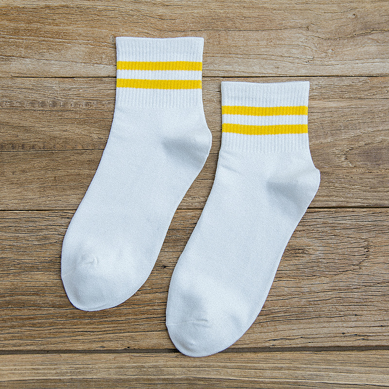 袜子厂家批发茶颜新款二杠条纹女袜中筒运动棉短袜棒球袜子女