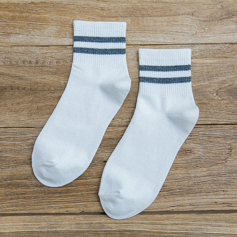 袜子厂家批发茶颜新款二杠条纹女袜中筒运动棉短袜棒球袜子女