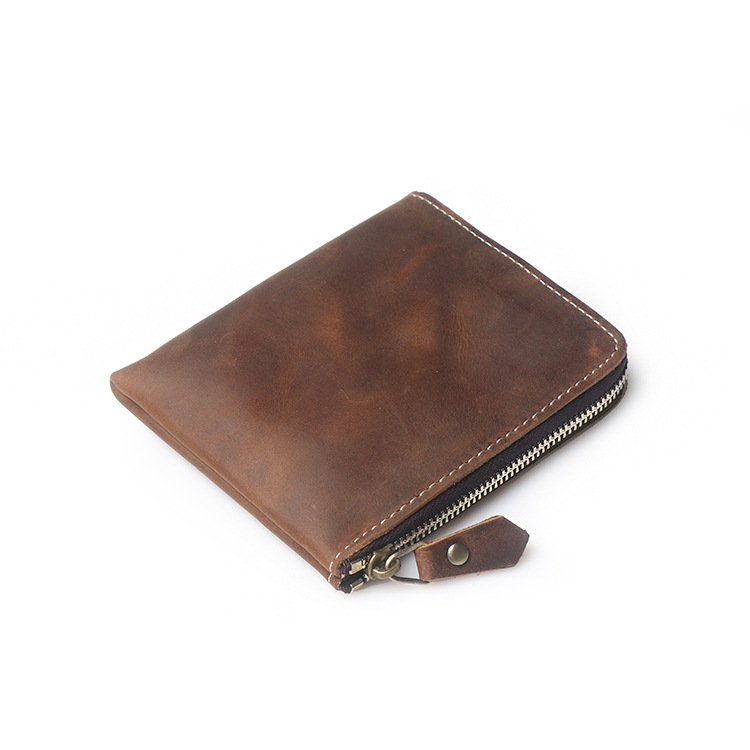 Luojia Factory New Top Layer Cowhide Men's Zipper Coin Purse Women's Short Wallet Genuine Leather Large Capacity Card Bag