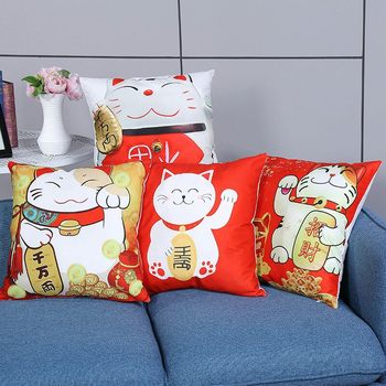 Double-sided Printed Imitation Super Pillow Creative Cute Lucid Cat Couple Cat Pillow New Year Festive Printed Pillow
