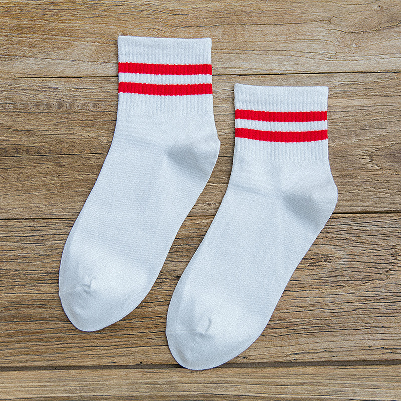 袜子厂家批发茶颜新款二杠条纹女袜中筒运动棉短袜棒球袜子女