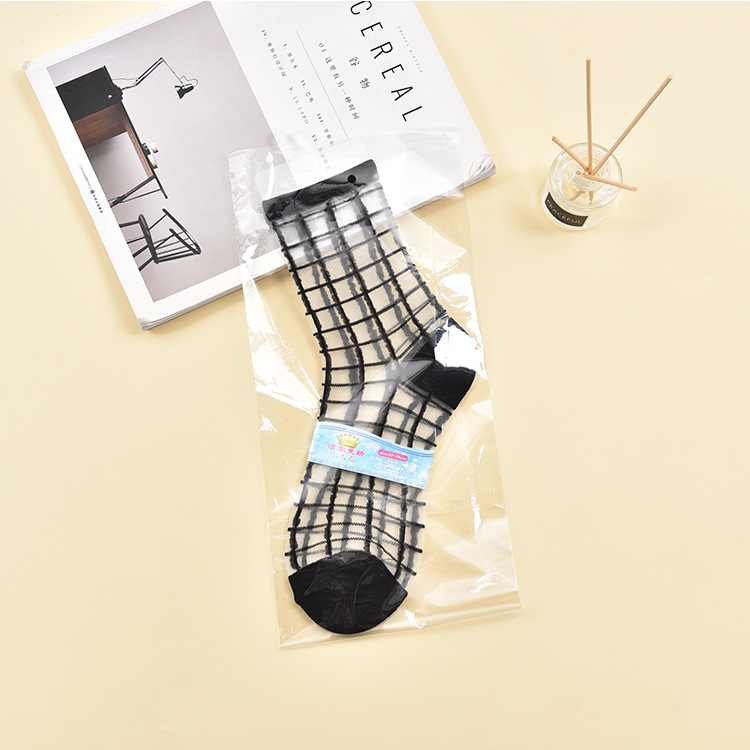 袜子女春夏薄款玻璃丝袜透明时尚女士格子水晶袜女袜诸暨袜子批发