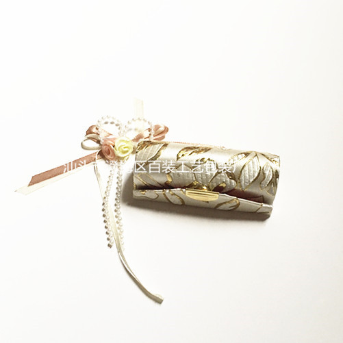 Brocade Button Metal Edge Seal with Mirror Lipstick Box Jewelry Box Flannel Box Lipstick Box