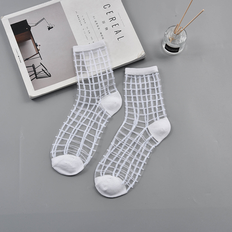 袜子女春夏薄款玻璃丝袜透明时尚女士格子水晶袜女袜诸暨袜子批发